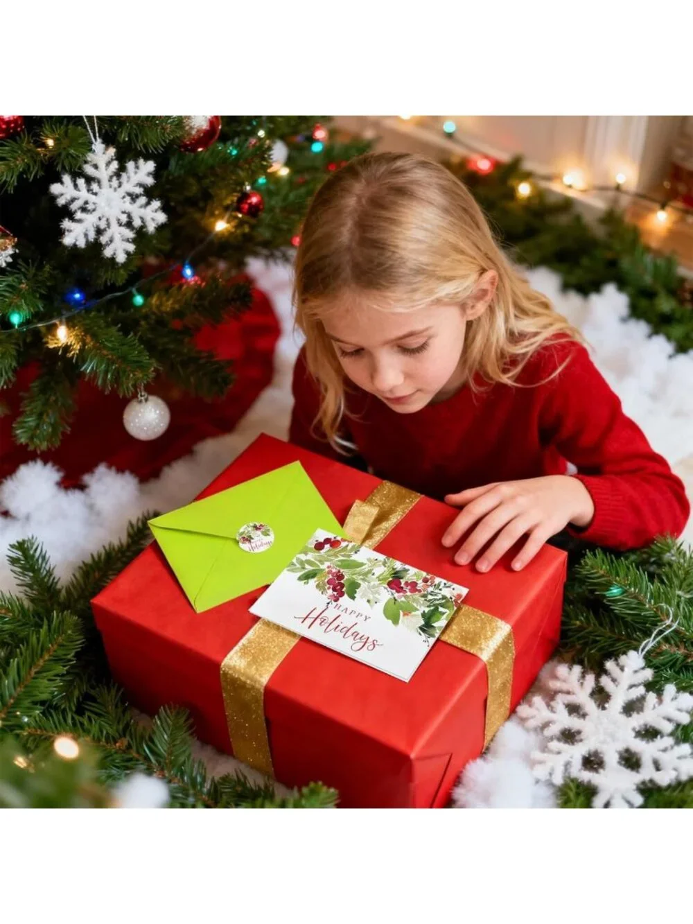 100 Pack Christmas Cards - Happy Holidays Greeting Cards with Berries & Leaves